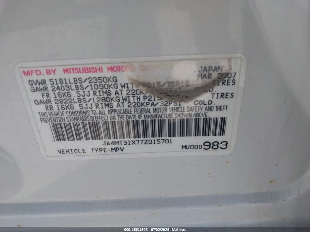 Продажа на аукционе авто 2007 Mitsubishi Outlander Ls, vin: JA4MT31X77Z015701, номер лота: 45534508