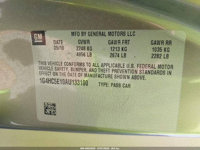 Aukcja sprzedaży 2010 Buick Lucerne Cxl, vin: 1G4HC5E10AU133100, numer aukcji: 45534539