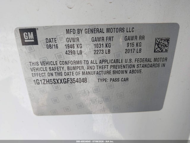 1G1ZH5SXXGF354048 Chevrolet Malibu Premier