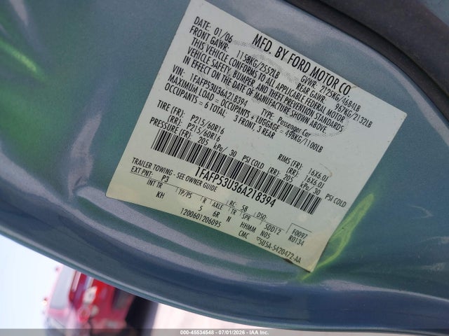45534548 :رقم المزاد ، 1FAFP53U36A218394 vin ، 2006 Ford Taurus Se مزاد بيع