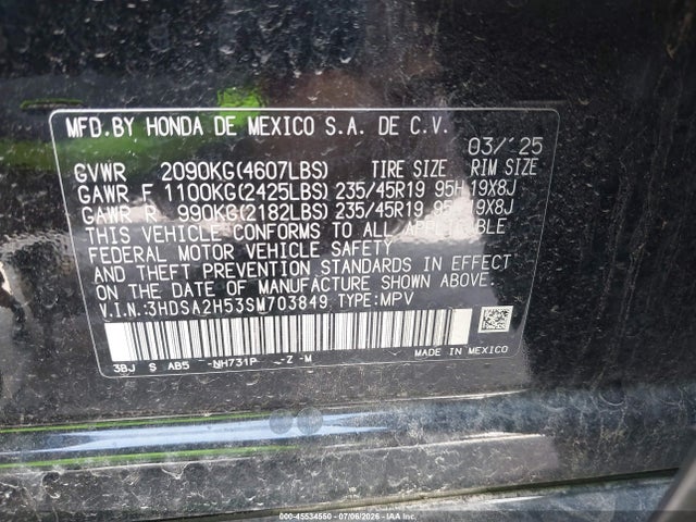 Продаж на аукціоні авто 2025 Acura Adx A-spec, vin: 3HDSA2H53SM703849, номер лоту: 45534550