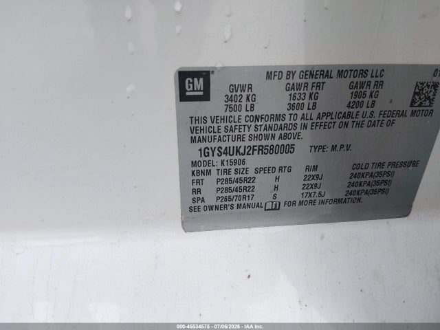 45534575 :رقم المزاد ، 1GYS4UKJ2FR580005 vin ، 2015 Cadillac Escalade Esv Platinum مزاد بيع