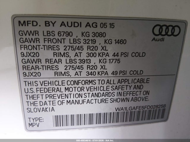 Audi Q7 3.0t Premium 2015 WA1LGAFE5FD028258 Image 9