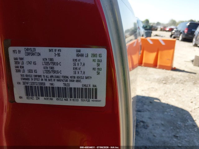 45534631 :رقم المزاد ، 3B7HF13Z9TG159858 vin ، 1996 Dodge Ram 1500 مزاد بيع