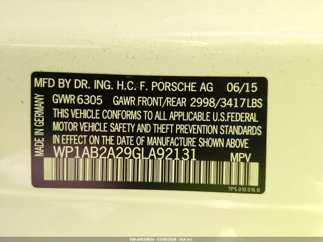 Aukcja sprzedaży 2016 Porsche Cayenne S, vin: WP1AB2A29GLA92131, numer aukcji: 45534634