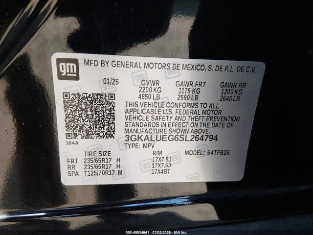 2025 Gmc Terrain Awd Elevation მანქანა იყიდება აუქციონზე, vin: 3GKALUEG6SL264794, აუქციონის ნომერი: 45534641