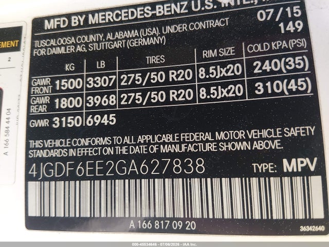 Продажа на аукционе авто 2016 Mercedes-benz Gl 450 4matic, vin: 4JGDF6EE2GA627838, номер лота: 45534646