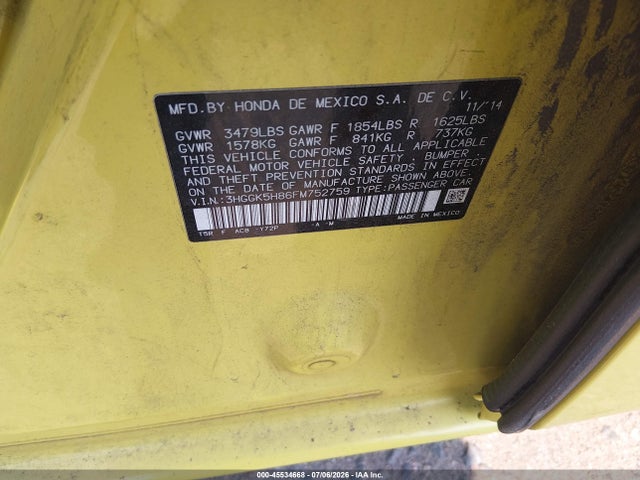 3HGGK5H86FM752759 Honda Fit Ex/ex-l