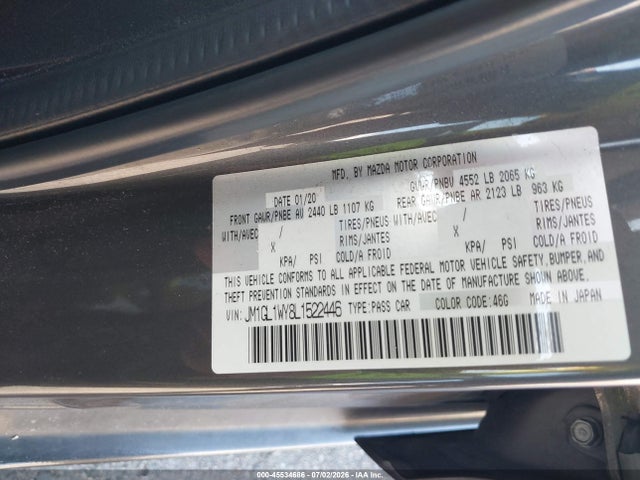 Aukcja sprzedaży 2020 Mazda Mazda6 Grand Touring Reserve, vin: JM1GL1WY8L1522446, numer aukcji: 45534686