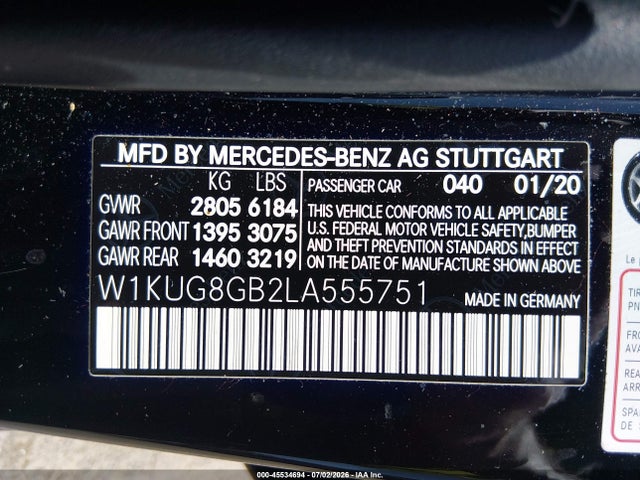 Aukcja sprzedaży 2020 Mercedes-benz S 560 4matic, vin: W1KUG8GB2LA555751, numer aukcji: 45534694