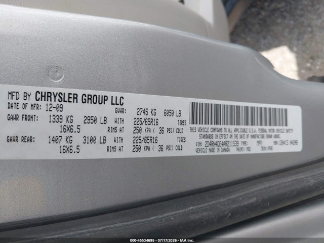 45534695 :رقم المزاد ، 2D4RN4DE4AR211539 vin ، 2010 Dodge Grand Caravan Se مزاد بيع
