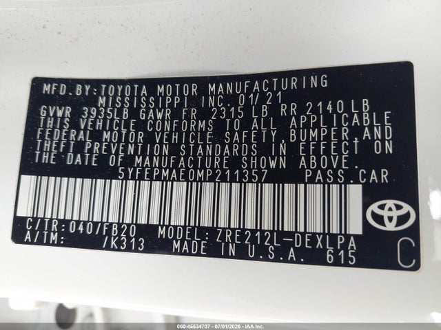 Toyota COROLLA LE 2021 5YFEPMAE0MP211357 Image 9