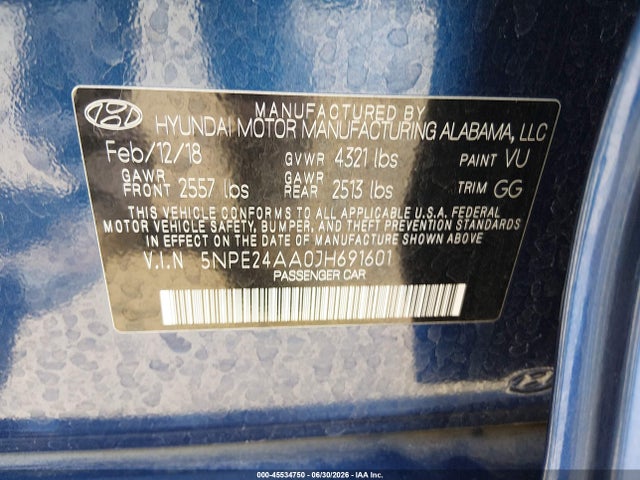 Hyundai SONATA ECO 2018 5NPE24AA0JH691601 Image 9
