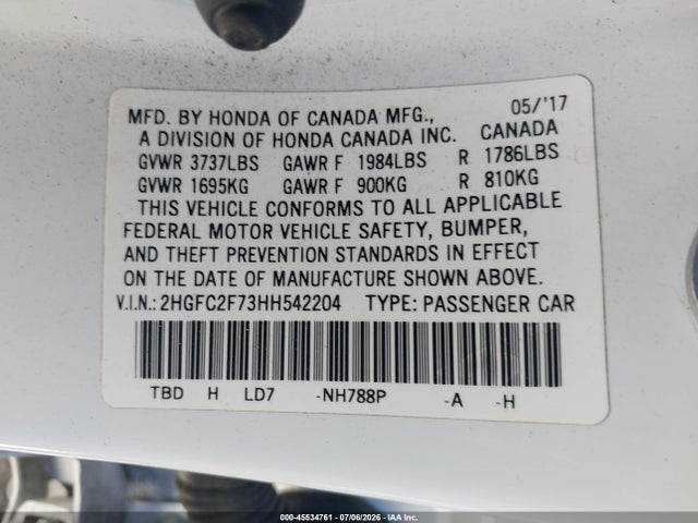 Honda CIVIC EX 2017 2HGFC2F73HH542204 Image 9