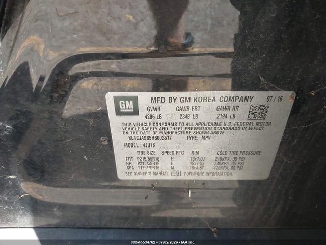 Auction sale of the 2017 Buick Encore Preferred, vin: KL4CJASB5HB003517, lot number: 45534762