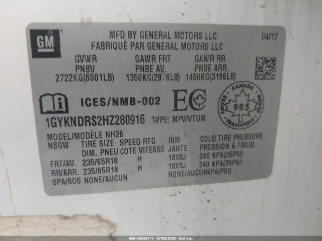 Продаж на аукціоні авто 2017 Cadillac Xt5 Luxury, vin: 1GYKNDRS2HZ280916, номер лоту: 45534771
