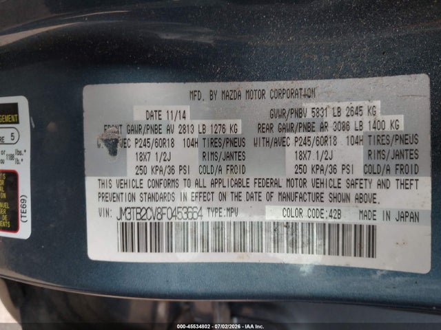 Mazda Cx-9 Touring 2015 JM3TB2CV8F0453664 Image 9