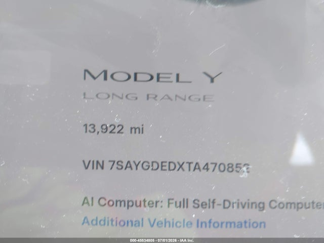 2026 Tesla Model Y Premium Rear-wheel Drive/rear-wheel Drive მანქანა იყიდება აუქციონზე, vin: 7SAYGDEDXTA470852, აუქციონის ნომერი: 45534805