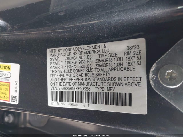7FARS5H5XRE006258 Honda Cr-v Hybrid Sport