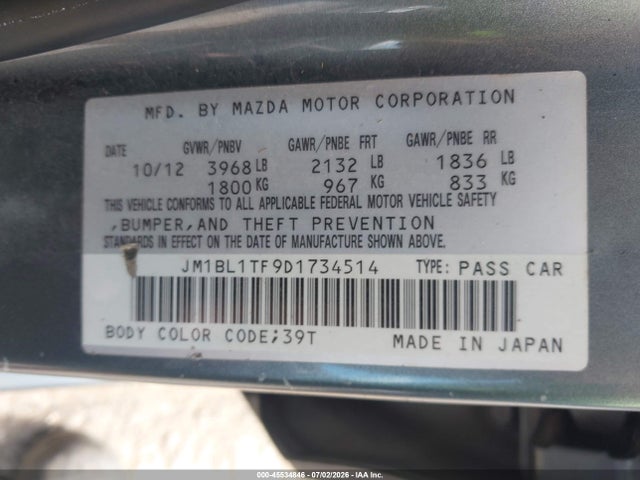 45534846 :رقم المزاد ، JM1BL1TF9D1734514 vin ، 2013 Mazda Mazda3 I Sv مزاد بيع