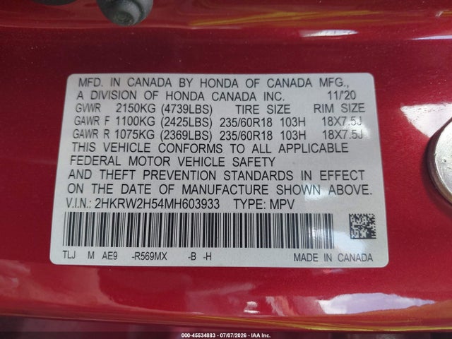 Honda Cr-v Awd Ex 2021 2HKRW2H54MH603933 Image 9