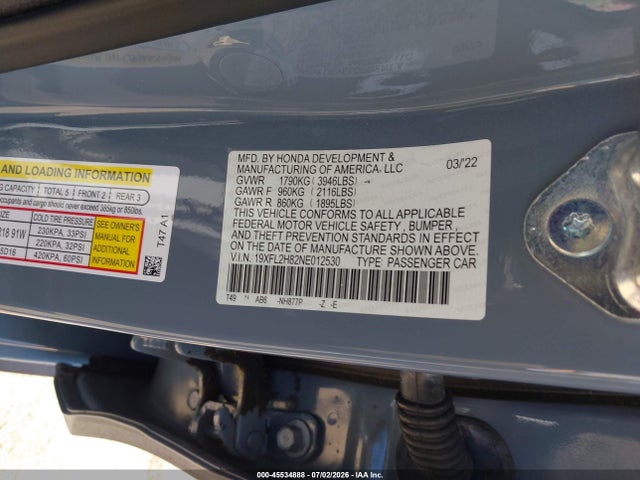 19XFL2H82NE012530 Honda Civic Sport