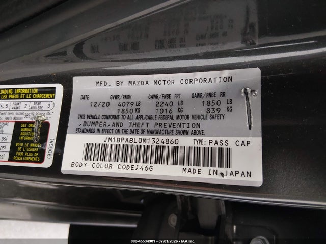 Продажа на аукционе авто 2021 Mazda Mazda3 Select, vin: JM1BPABL0M1324860, номер лота: 45534901