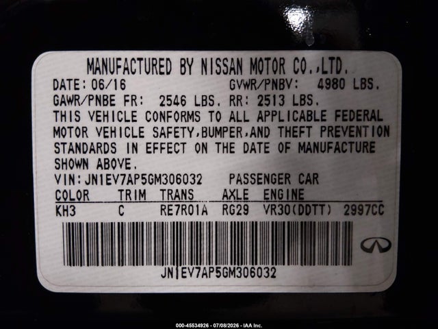 Продажа на аукционе авто 2016 Infiniti Q50 3.0t Premium, vin: JN1EV7AP5GM306032, номер лота: 45534926