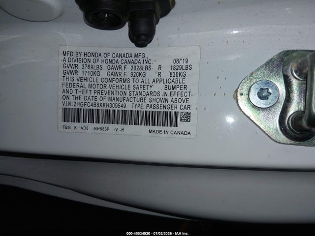 2HGFC4B8XKH309549 Honda Civic Sport