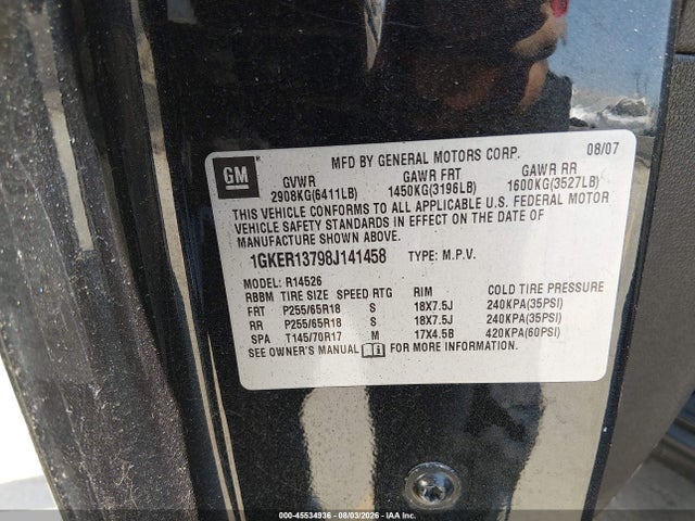 2008 Gmc Acadia Sle-1 მანქანა იყიდება აუქციონზე, vin: 1GKER13798J141458, აუქციონის ნომერი: 45534936