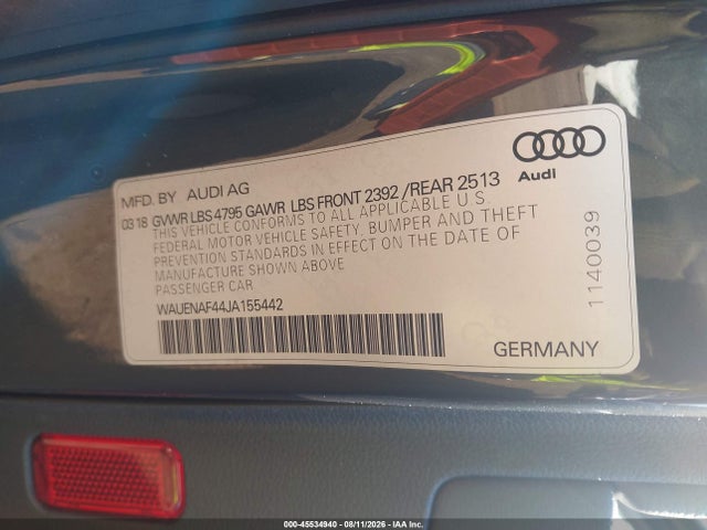 Aukcja sprzedaży 2018 Audi A4 2.0t Premium/2.0t Tech Premium, vin: WAUENAF44JA155442, numer aukcji: 45534940