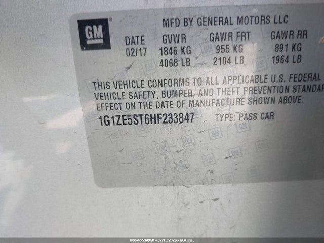 Продажа на аукционе авто 2017 Chevrolet Malibu 1lt, vin: 1G1ZE5ST6HF233847, номер лота: 45534950