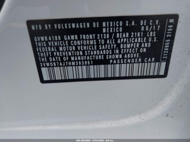 Продажа на аукционе авто 2017 Volkswagen Jetta 1.4t Se, vin: 3VWDB7AJ7HM393951, номер лота: 45534964