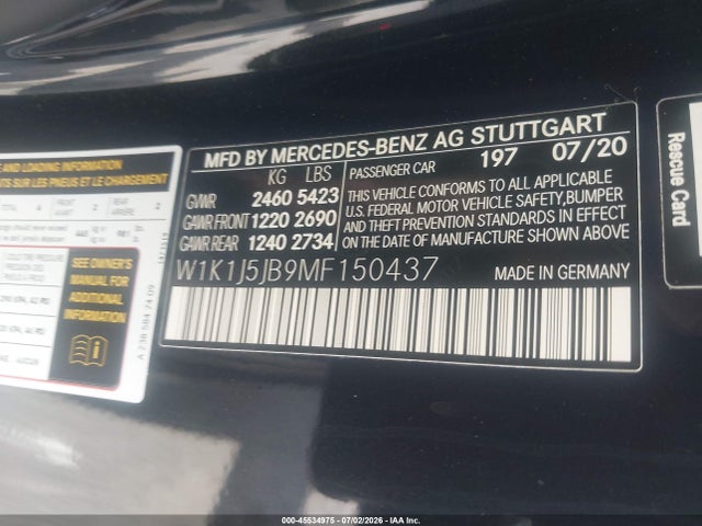Продаж на аукціоні авто 2021 Mercedes-benz E 450, vin: W1K1J5JB9MF150437, номер лоту: 45534975