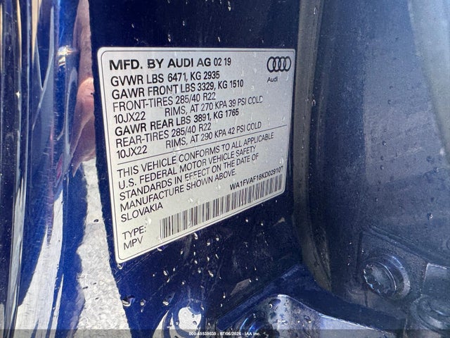 Продажа на аукционе авто 2019 Audi Q8 55 Premium, vin: WA1FVAF18KD029107, номер лота: 45535035