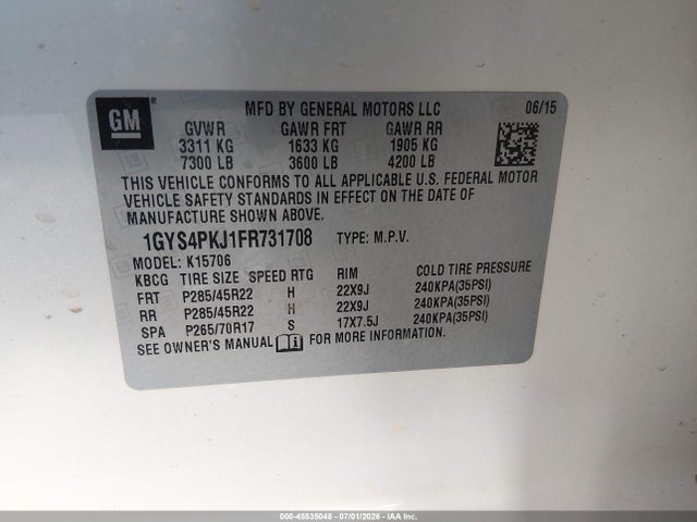 1GYS4PKJ1FR731708 Cadillac Escalade Platinum