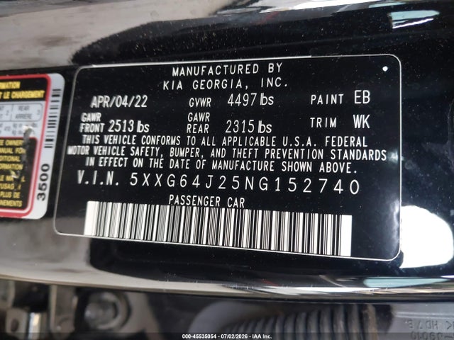 5XXG64J25NG152740 KIA K5 Gt-line