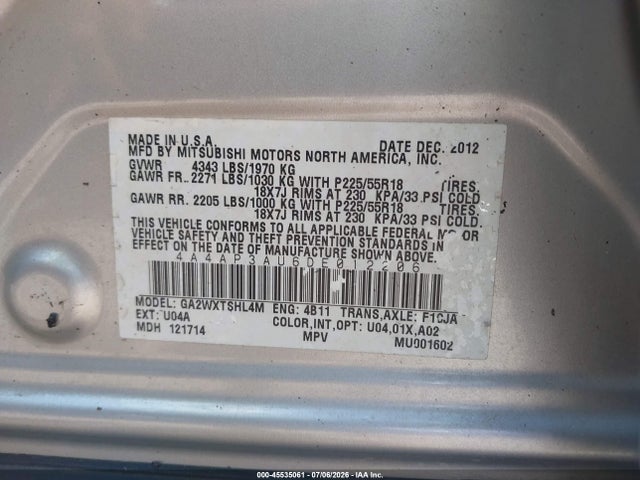 Aukcja sprzedaży 2013 Mitsubishi Outlander Sport Es, vin: 4A4AP3AU6DE012206, numer aukcji: 45535061