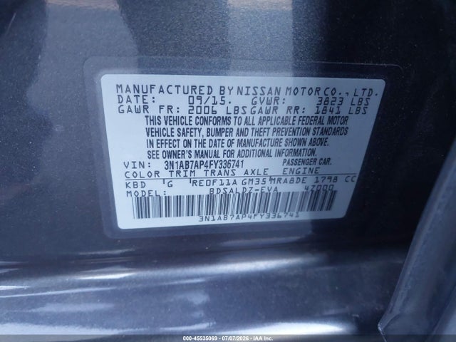 Nissan SENTRA SV 2015 3N1AB7AP4FY336741 Image 9