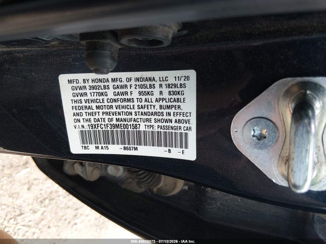 Honda CIVIC EX 2021 19XFC1F39ME001587 Image 9