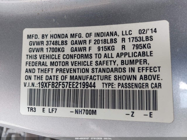Honda Civic Lx 2014 19XFB2F57EE219944 Image 9