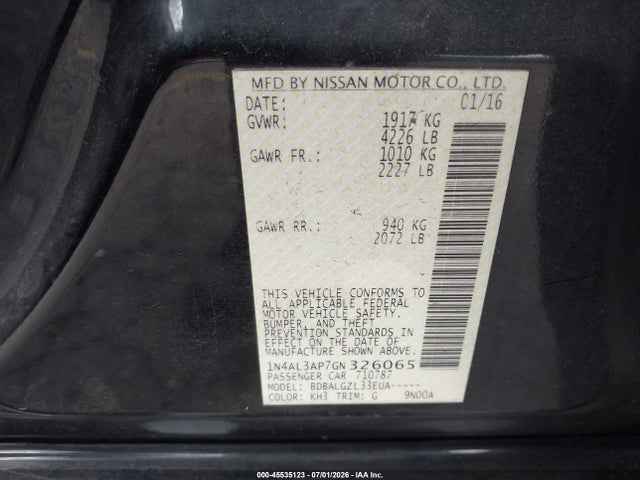 1N4AL3AP7GN326065 Nissan Altima 2.5/2.5 S/2.5 Sl/2.5 Sr/2.5 Sv