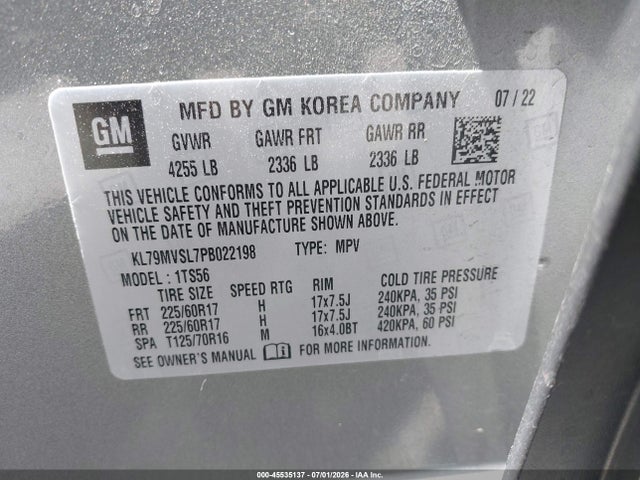 KL79MVSL7PB022198 Chevrolet Trailblazer Fwd Activ