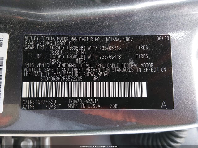 Toyota Highlander Le 2023 5TDKDRBH2PS522205 Image 9