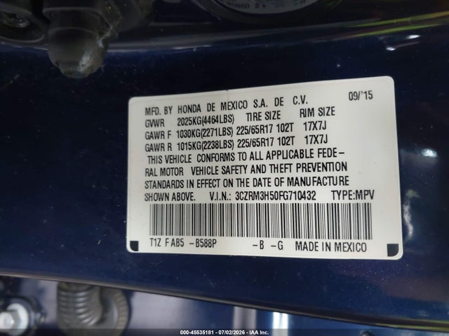 Honda CR-V EX 2015 3CZRM3H50FG710432 Image 9