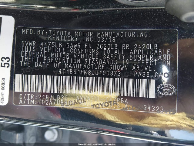 4T1B61HK8JU100873 Toyota CAMRY XSE