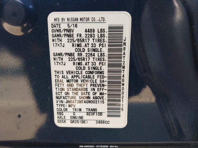 Nissan ROGUE S 2016 JN8AT2MT4GW002115 Image 9