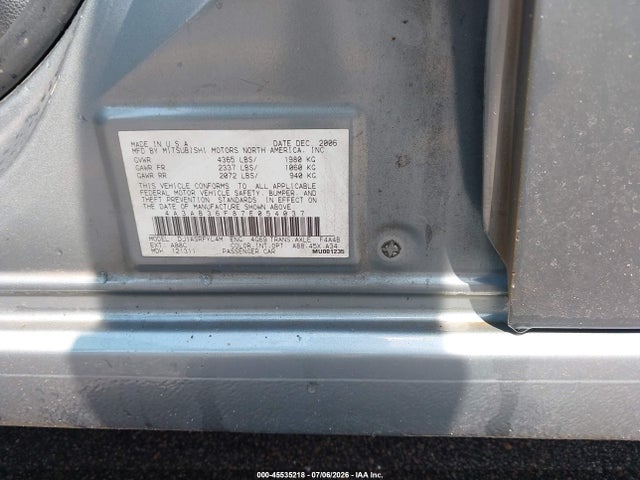 Продажа на аукционе авто 2007 Mitsubishi Galant Es/se, vin: 4A3AB36F87E054037, номер лота: 45535218