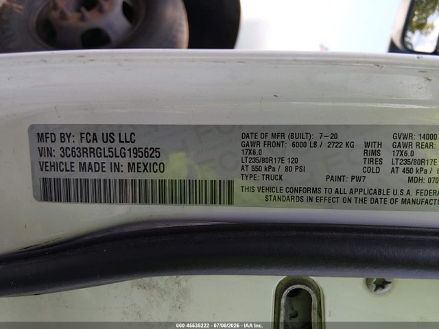 2020 Ram 3500 Tradesman  4x4 8' Box მანქანა იყიდება აუქციონზე, vin: 3C63RRGL5LG195625, აუქციონის ნომერი: 45535222