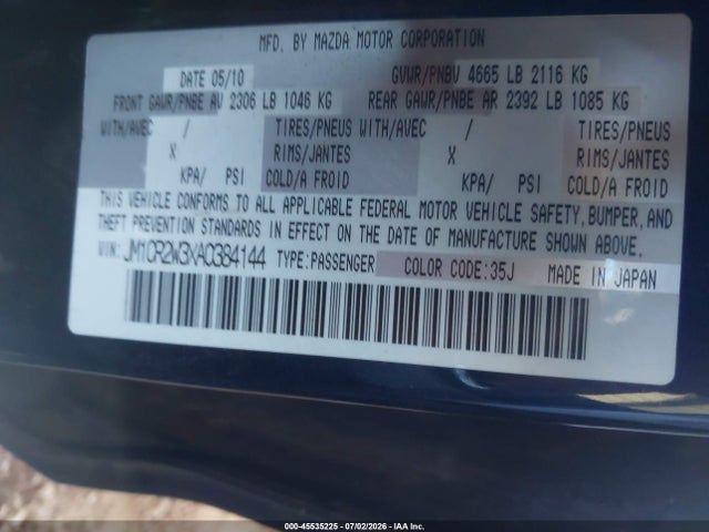 Aukcja sprzedaży 2010 Mazda Mazda5 Sport, vin: JM1CR2W3XA0384144, numer aukcji: 45535225